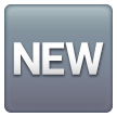 Wort „New“ in blauem Quadrat as rendered by Samsung