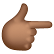 backhand index pointing right: medium-dark skin tone as rendered by Samsung