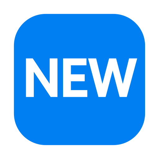 Wort „New“ in blauem Quadrat as rendered by Toss Face