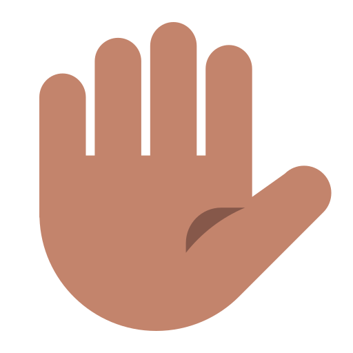 raised hand: medium skin tone as rendered by Toss Face