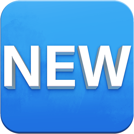 Wort „New“ in blauem Quadrat as rendered by Twitter Emoji Stickers