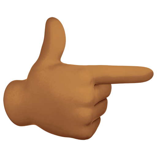 backhand index pointing right: medium-dark skin tone as rendered by Twitter Emoji Stickers