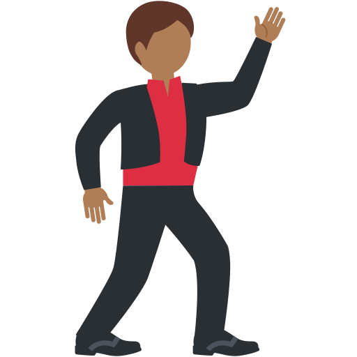 man dancing: medium-dark skin tone as rendered by Twitter / X