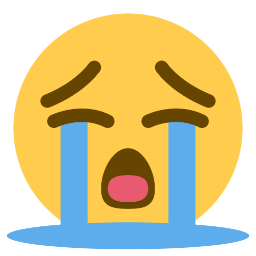 Loudly Crying Face as drawn by Twitter / X in Twemoji 1.0