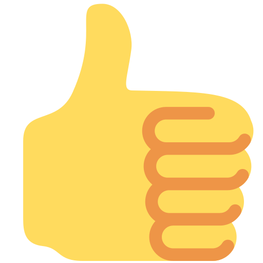 Thumbs up as drawn by Twitter / X in Twemoji 11.1