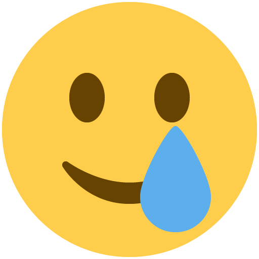 嬉し涙の顔 as drawn by Twitter / X in Twemoji 13.0.2