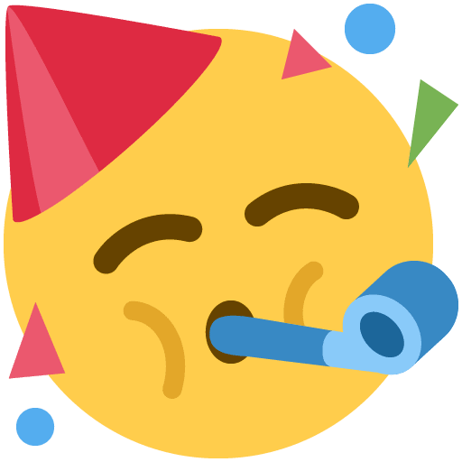 Partying Face as drawn by Twitter / X in Twemoji 13.0.2
