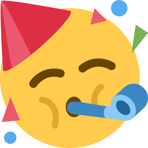 Partying Face as drawn by Twitter / X in Twemoji 15.0.3