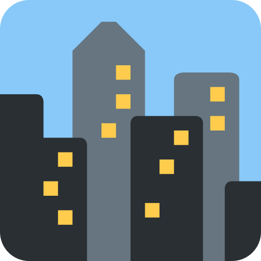 Cityscape as drawn by Twitter / X in Twemoji 2.1