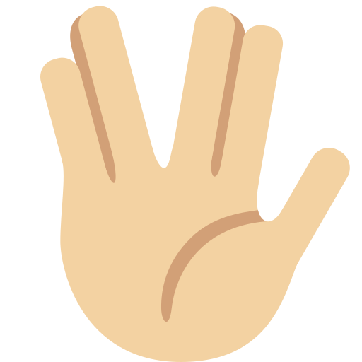 Vulcan Salute: Medium-Light Skin Tone as drawn by Twitter / X in Twemoji 2.2.2