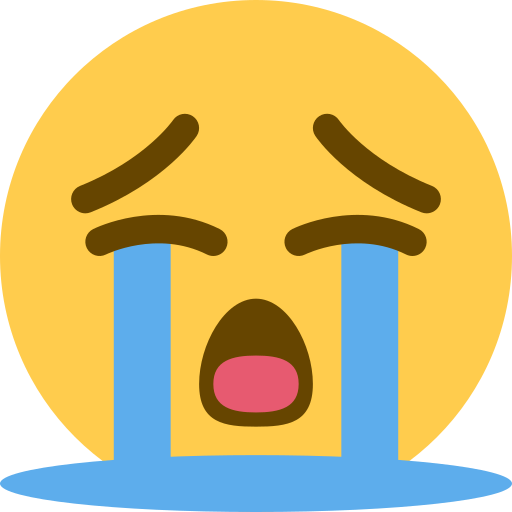 Loudly Crying Face as drawn by Twitter / X in Twemoji 2.3
