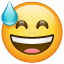 grinning face with sweat — WhatsApp