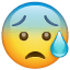 anxious face with sweat — WhatsApp